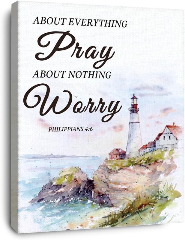 Photo 1 of OTINGQD Christian Bible Scripture Philippians 4:6 About Everything Pray About Nothing Worry Canvas Wall Art Prints Decoration for Home Bedroom Living Room Church,Christians Gifts,11x14 Inch
