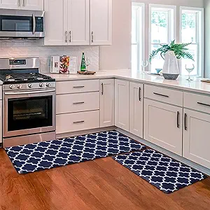 Photo 1 of KMAT Kitchen Mat [2 PCS] 0.47inch Cushioned Anti-Fatigue Area Rug Sets, Waterproof Non-Skid Kitchen Mats and Rugs Heavy Duty PVC Ergonomic Comfort Standing Mat for Kitchen, Floor Office,Blue
