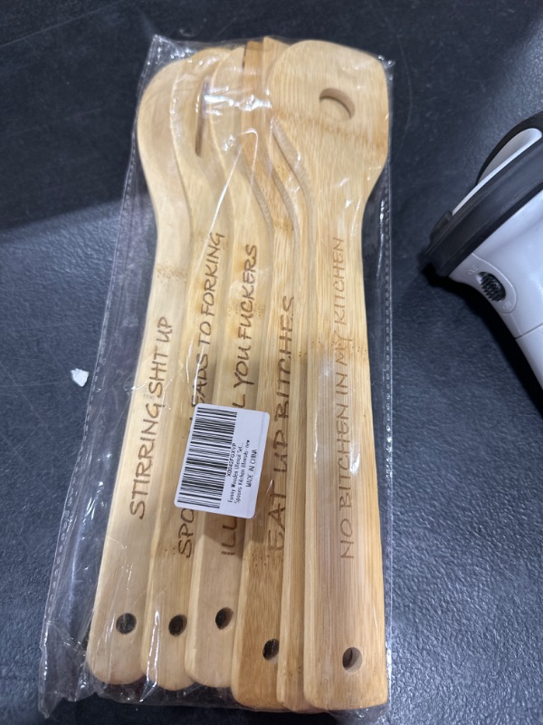 Photo 2 of Funny Wooden Utensil Sets,6Pcs Wooden Spoons for Cooking,Engraved Wooden Coffee Spoon with Funny Sayings, Personalized Wooden Spoons for Cooking,Bamboo Wooden Spoons Kitchen Utensils