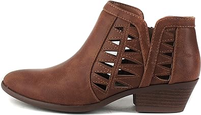 Photo 2 of Soda Women's Mug Round Toe Faux Suede Stacked Heel Western Ankle Bootie 7
