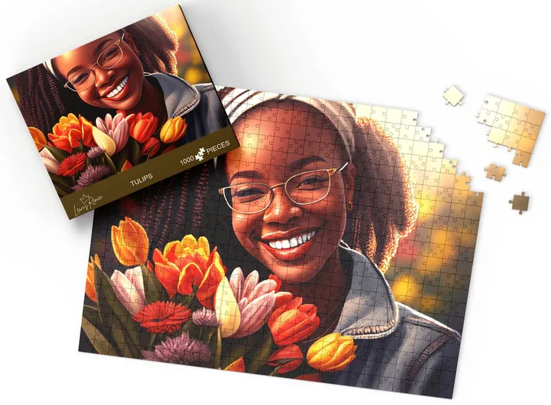Photo 1 of Black Creativity: LewisRenee's African American Artistry Jigsaw - 1000 Piece Puzzle (Tulips)
