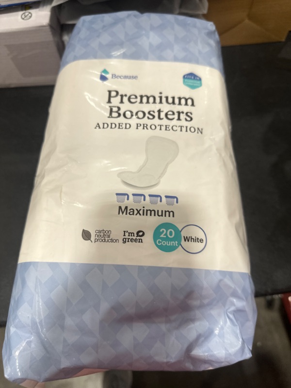 Photo 2 of Because Premium Incontinence Boosters - Add Extra Absorbency to Adult Diapers - Super Absorbent, Soft, Contoured Fit - Unisex - 20 Boosters 20 Count (Pack of 1)