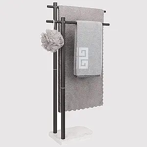 Photo 2 of NearMoon Standing Towel Rack, Freestanding Double Towel Holder with Marble Base for Bathroom, Pool, SUS304 Stainless Steel (Black-2)