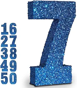 Photo 2 of 10 Inch Blue Glitter Number 7, Birthday Decorations for Men and Boys,Number Centerpieces for Table Decorations,Anniversary Decorations Table Toppers
