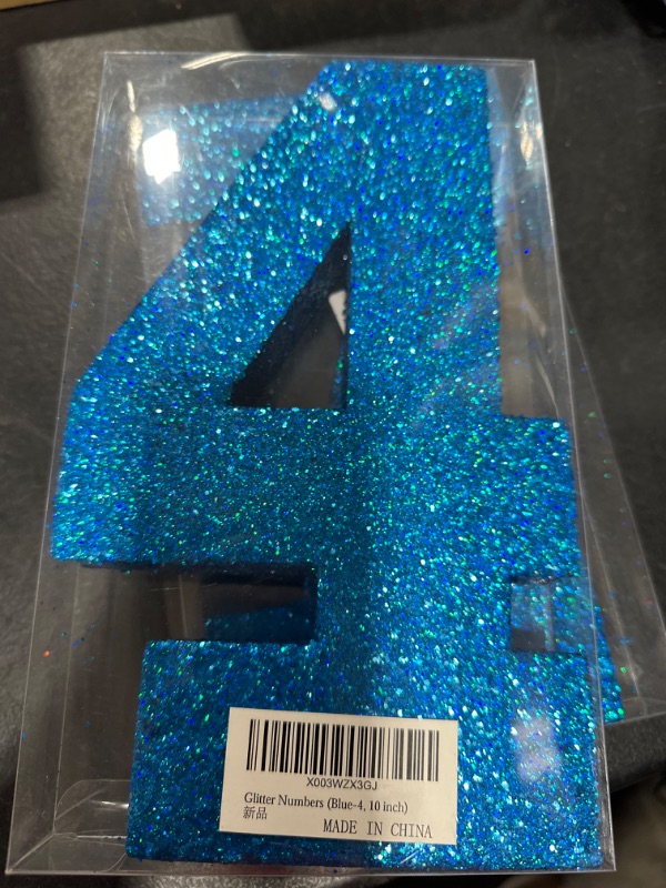 Photo 1 of 10 Inch Blue Glitter Number 4, Birthday Decorations for Men and Boys,Number Centerpieces for Table Decorations,Anniversary Decorations Table Toppers
