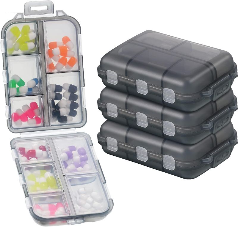 Photo 1 of 10 Grids Pill Cases Small Pill Organizer Box Weekly Travel Pill Organizer Portable Pocket Pill Case Holder Plastic Waterproof Container Box for Purse Pills Vitamin Fish Oil Daily Travel Use (4 Pieces)
