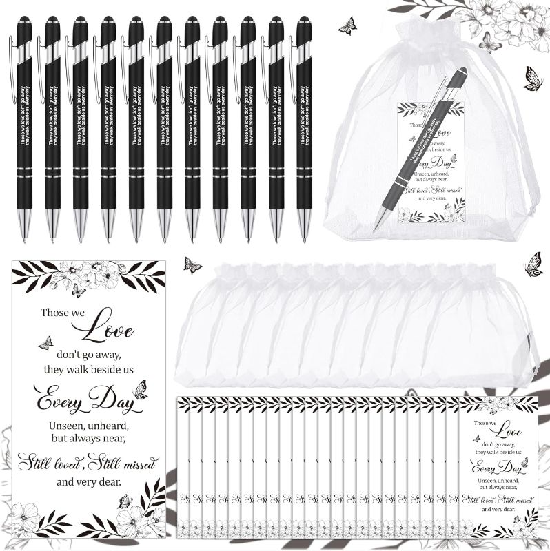 Photo 1 of Yeaqee 150 Pcs Funeral Favor Thank You Set 50 Funeral Ballpoint Pens 50 Sign Poem Cards 50 White Organza Bags Memorial Sympathy Gift Condolence Bereavement Gift for Funeral Favor Supply (Simple)
