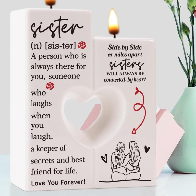 Photo 1 of Sister Gifts from Sister, Candle Holder, Birthday Gift Ideas Best Friendship Gifts for Sister, for Women Bestie Soul Sister BFF Friend, Desk Decor
