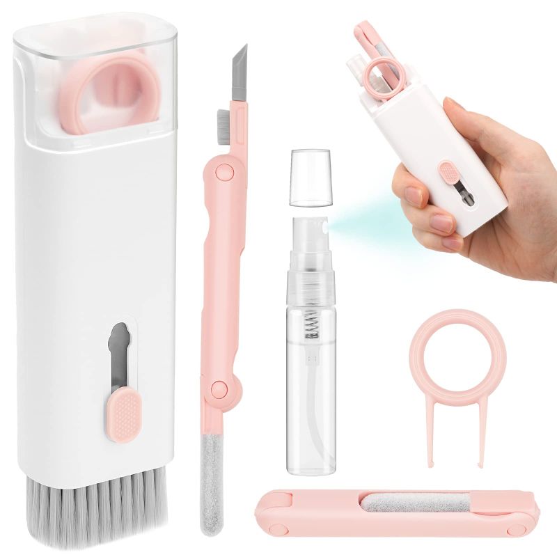 Photo 1 of 7 in 1 Airpod Pro Cleaner Kit with Spray,MMH Multi-Function Electronic Keyboard MacBook Laptop Screen Earbud Cleaner Kit Tool with Cleaning Pen Brush for iPod,Phone,Tablet,PC,Computer,Headphone Pink A-seven in one-pink