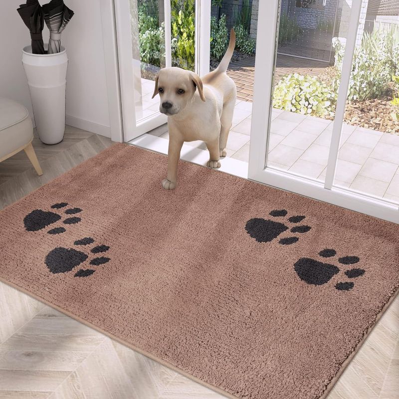 Photo 1 of PURRUGS Dirt Trapper Door Mat 34" x 59", Non-Skid/Slip Machine Washable Microfiber Entrance Rug, Shoes Scraper, Dog Door Mat, Super Absorbent Floor Mat for Muddy Wet Shoes and Paws, Light Brown
