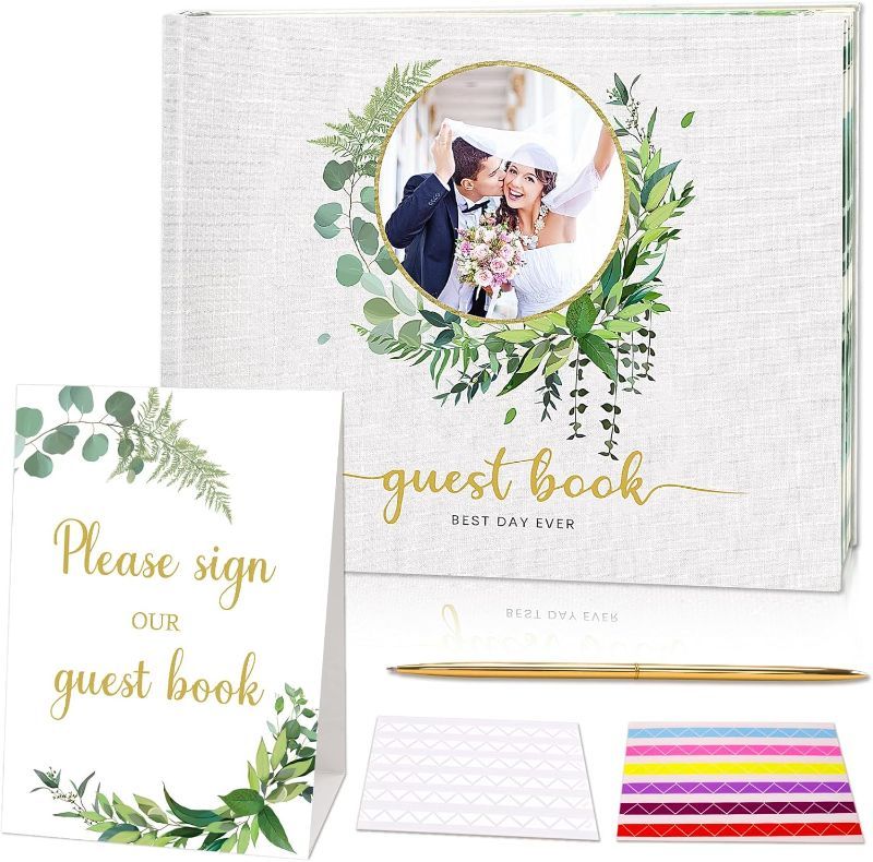 Photo 1 of Wedding Guest Book, 8 x10” Polaroid Guest Book for Wedding Reception Baby Bridal Shower Birthday Graduation Party, 100 Blank Pages Personalized Wedding Sign in Book with Pen and Table Sign
