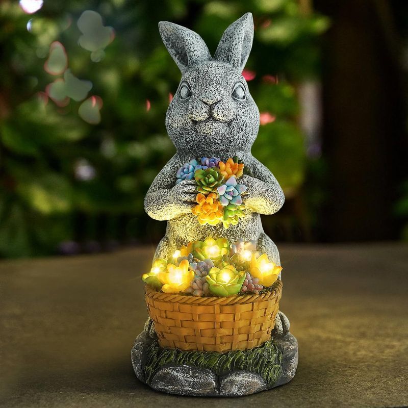 Photo 1 of Garden Funny Rabbit Statue Decor Statues Collectible Figurines Bunny Decorations Solar Outdoor Garden Home Decor for Patio Yard Lawn Porch Ornament Gifts (Rabbit)
