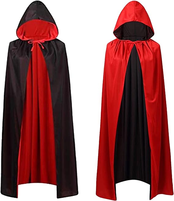 Photo 1 of Stand Collar with Hood Reversible Cloak Masquerade Cape Costume, Black and Red 35"