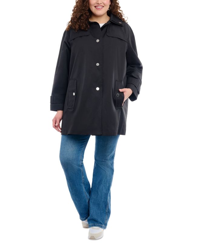 Photo 1 of London Fog Women's Plus Size Single-Breasted Hooded Raincoat
