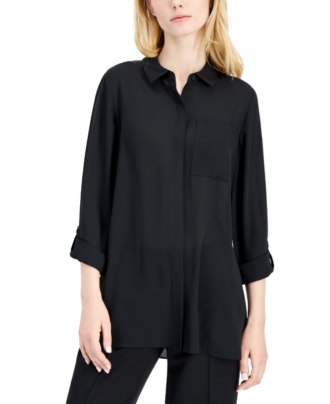 Photo 1 of Alfani Women's Button-Front Tunic, Created for Macy's - Deep Black [L]
