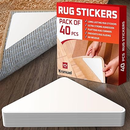 Photo 1 of 40 Pack Rug Corners Grippers for Hardwood Floors, Wood Floor, Carpet, Laminate, Area Rugs on Tile - Rug Stickers - Rug Pads - Rug Tape - Double Sided Rug Tape - No Slip Rug Grip - Anti Slip Rug Grips
