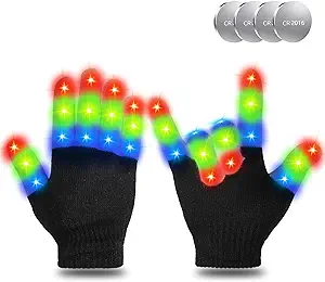 Photo 1 of Kids Led Flashing Finger Lights Gloves 3 Colors 6 Modes for 3 4 5 6 7 8 9 10 11 12 13 Years Old Boys Girls Autistic Children top Toy Gifts Idea Best Cool Funny Present Halloween Christmas Party Favor