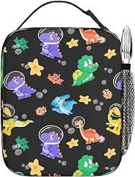 Photo 1 of Dacawin Colorful Dinosaur Kids Lunch Bag Sea Ocean Starfish Dino Reusable Black Insulated Lunch Box Thermal Cooler Tote Lunchbox for Women Men Picnic Work Camping