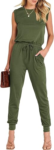 Photo 1 of ANRABESS Women’s Summer Crewneck Sleeveless Casual Loose Stretchy Jumpsuits Rompers with Pockets SIZE S