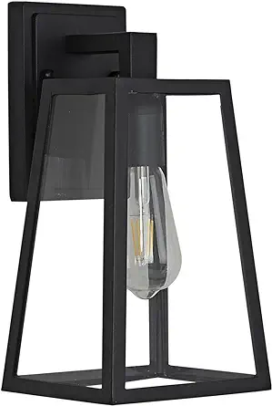 Photo 1 of YONGYUAN Outdoor Wall Light Fixture, Exterior Waterproof Wall Lantern, Matte Black Porch Lights with Glass Shade, E26 Socket Wall Lamp for Patio, 1 Pack