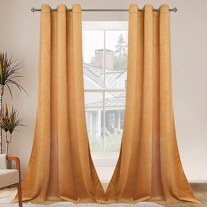 Photo 1 of SMILETIME YELLOW 96in Room Darkening Velvet Curtains with Grommet, Thermal Insulated Super Soft Privacy Noise Reducing Velvet Drapes for Living Room, 2 Panels (38Wx96L)