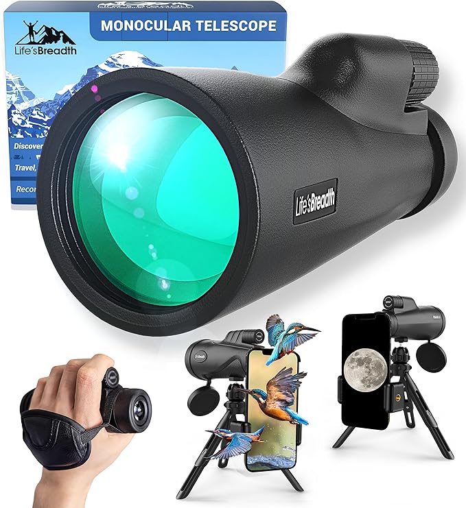 Photo 1 of 12x60 Monocular Telescope with Smartphone Adapter and Upgraded Tripod, HD Handheld Telescope - High Powered Monocular Scope for Adults - Birdwatching - Gifts for Men Him Dad Husband Boyfriend (Black)