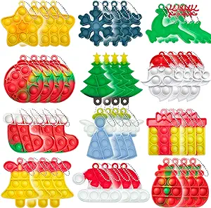 Photo 1 of Christmas Mini Push Pop Bubble Fidget Toy, Keychain Bubble Pop Desk Toy, Fidget Keychain Relieve Anxiety Stress Pop Fidget Toy (60pcs) 