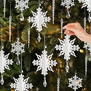 Photo 1 of 24 Pack Snowflake Ornaments Drop 3D Christmas Tree Decorations New Year Party Decorations Supplies Xmas Tree Window Door Room Accessories
