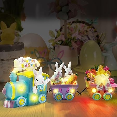 Photo 1 of Easter Decorations Train, LED Easter Decor for Tabletop, Rabbit Lighted Centerpieces Table, Easter Decorations for Home Outdoor Party Decorations Figurines
