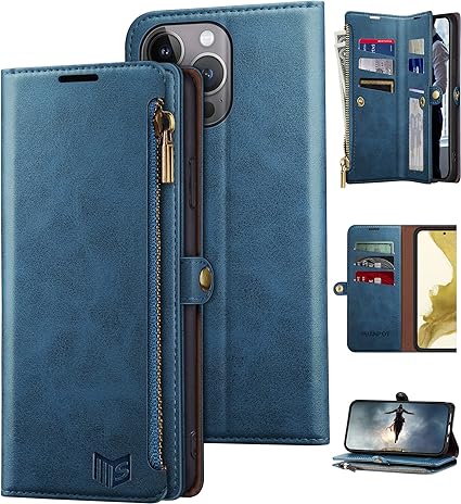 Photo 1 of SUANPOT for iPhone 14 6.1 inch Wallet case ?RFID Blocking??9 Card Slot??Pocket?,Credit Card Holder Flip Folio Book Zipper PU Leather Protective Cover Women Men for Apple 14 Phone case Sky Blue [2pk]