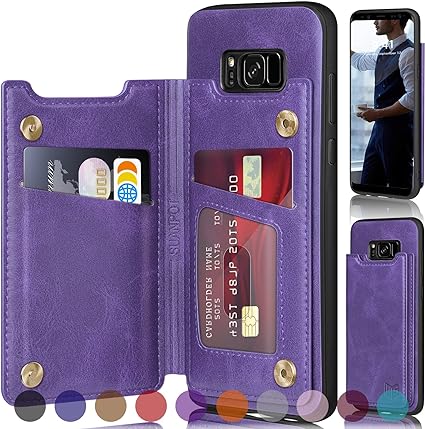 Photo 1 of SUANPOT?RFID Blocking for Samsung Galaxy S8+/S8 Plus 6.2' Wallet case with Credit Card Holder,Flip Book PU Leather Phone case Cover Cellphone Women Men for Samsung S8+ case (Purple) [2pk]
