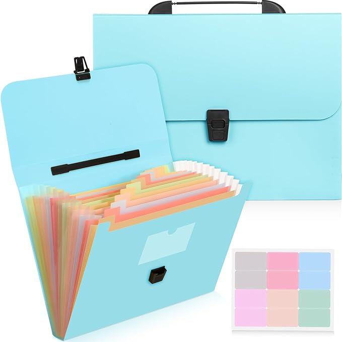 Photo 1 of Cholemy 13 Pocket Expanding File Folder with Handle Large Waterproof Expandable Monthly Portable Paper Document Organizer Folder Multicolor File Folder for Office School Home (Light Blue)