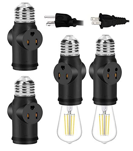 Photo 1 of 2 Pack Ladiwanka Standard Bulb Socket to 2/3 Plug Socket Adapter, E26 to 2/3 Pole Multi-Plug Socket Adapter (Black)  PACK OF 3 