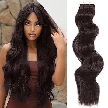 Photo 1 of AQINBEL Tape in Hair Extensions 20 Inch Wavy Curly Tape in Hair Extensions Dark Brown Hair Extensions Invisible Hair Extensions Tape in 20 Pieces 100 Grams(Dark Brown)
