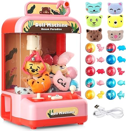 Photo 1 of bessome Mini Claw Machine for Kids with Prizes|Candy Machine Toys for Ages 8-13 Girls and Adults|Birthday Gifts for 6 7 9 10 12 Years Old (6 Dolls & 10 Capsules)
