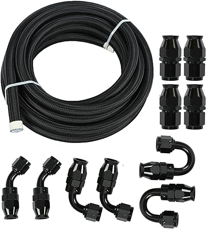 Photo 1 of 10AN 20FT PTFE Fuel Line Hose Kit,E85 Stainless Steel Nylon Braided Fuel Hose 20FT with 10PCS Swivel Fuel Hose Fitting Adapter Kit - Black
