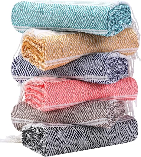 Photo 1 of 6 Packs Oversized Cotton Turkish Beach Towels Set Bulk 74"x38" Extra Large Sand Free Quick Dry Absorbent Swim Bath Camping Pool Towel Travel Blanket Adult Essentials Cruise Accessories Vacation Gift
