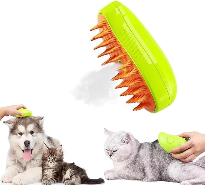 Photo 1 of Steamy Cat Brush: 3 In1 Cat Steamy Brush for Massage, Cat Grooming Brush Pet Hair Removal Comb for Cat and Dog, 2024 Multifunctional Cat Hair Brush for Removing Tangled and Loosse Hair (Green)