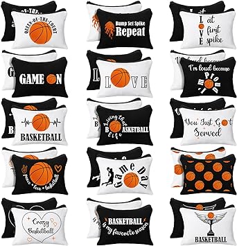 Photo 1 of Abbylike 30 Pieces Basketball Makeup Bag with Words Basketball Gift Pouch Organizer Sport Cosmetic Bag Basketball Portable Storage Travel Toiletry Bag for Women Team Party Favors
