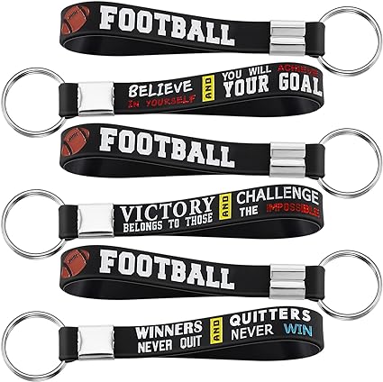 Photo 1 of Junkin 100 Pieces Football Party Favors Football Silicone Keychains Gift Football Game Accessories Football Party Supplies

