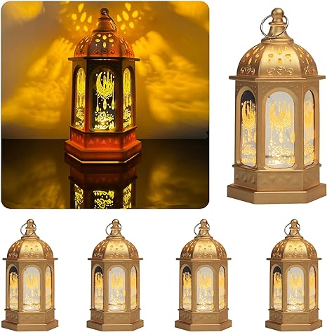 Photo 1 of ALIBBON 6 Pcs Ramadan Lantern 5.2" Vintage Candle Lantern Decorative Hanging Lantern Eid Mubarak Lantern Moroccan Style Gold Metal Lantern with Batteries Ramadan Decorations for Home Indoor Outdoor
