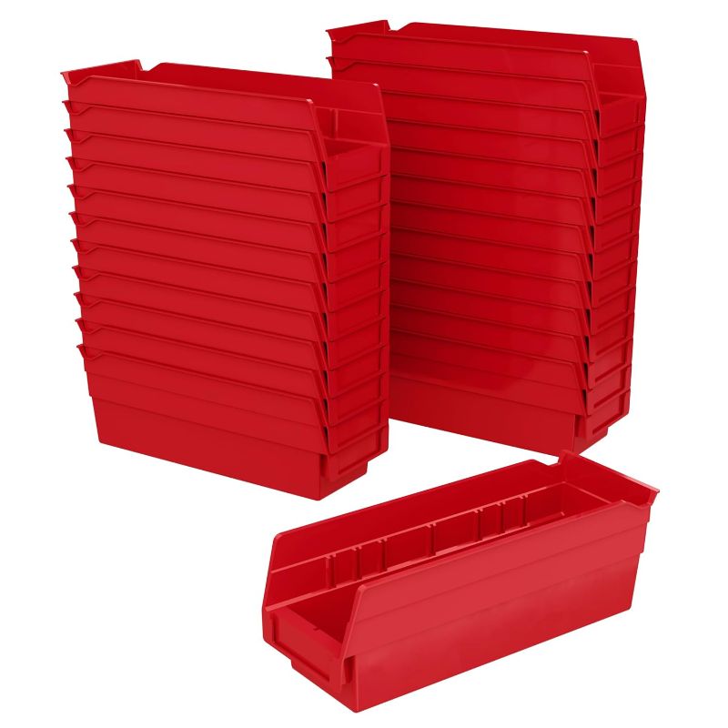 Photo 1 of Akro-Mils 30120 Plastic Organizer and Storage Bins for Refrigerator, Kitchen, Cabinet, or Pantry Organization, 12-Inch x 4-Inch x 4-Inch, Red, 24-Pack