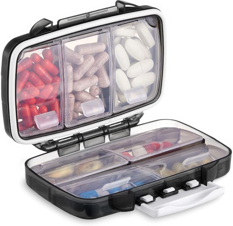 Photo 1 of Fullicon Portable Pill Organizer Weekly, Small Travel Pill Case with 7 Compartment, Moistureproof and Airtight Pill Box, Travel Pill Holder for Vitamins/Fish Oils/Supplements
