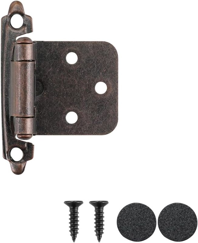 Photo 1 of JQK 1/2 Inch Overlay Cabinet Door Hinges Oil Rubbed Bronze, 50 Pack 25 Pairs Flush Face Mount Cupboard Self-Closing Kitchen Cabinet Hinges with Door Bumper, CH200-ORB-P50
