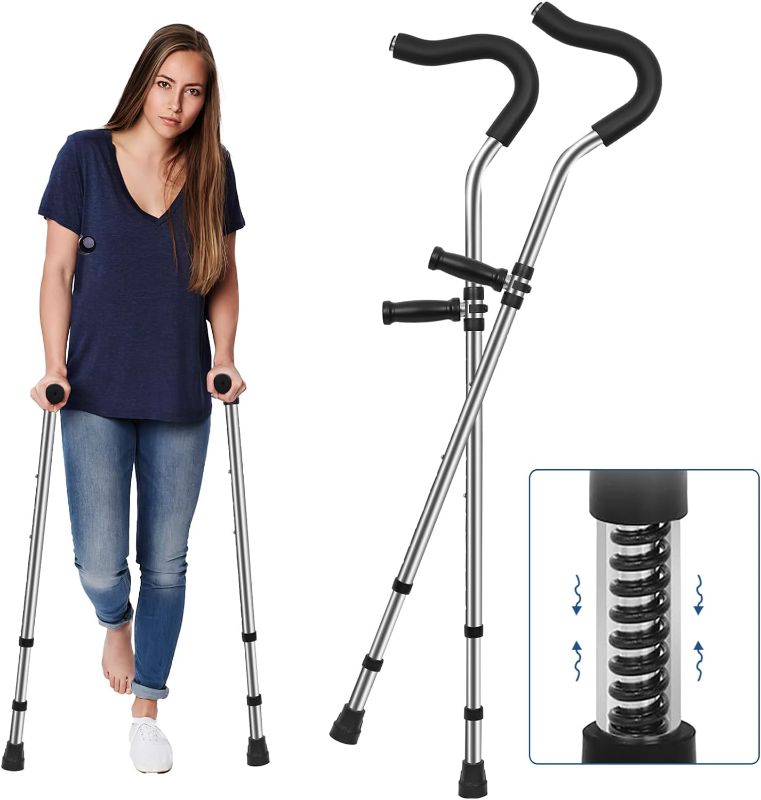 Photo 1 of ENLUNTRA Underarm Crutches with Spring Shock Absorber?Adult Crutches Adjustable Includes Padded Underarm Cushions?Arm Crutches Forearm for Adults?a Pair?
