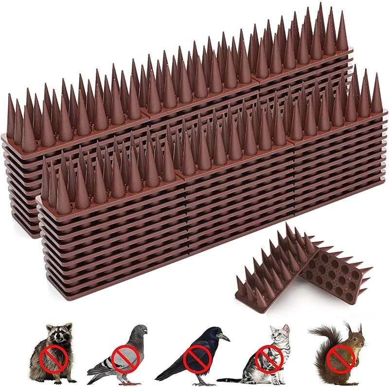 Photo 1 of BORHOOD Bird Spikes, 30 Pack Bird Deterrent Spikes for Small Birds Pigeon Squirrel Raccoon Cats Bird Defender Spikes for Outside to Keep Birds Away, Plastic Fence Spikes for Railing and Roof-Brown
