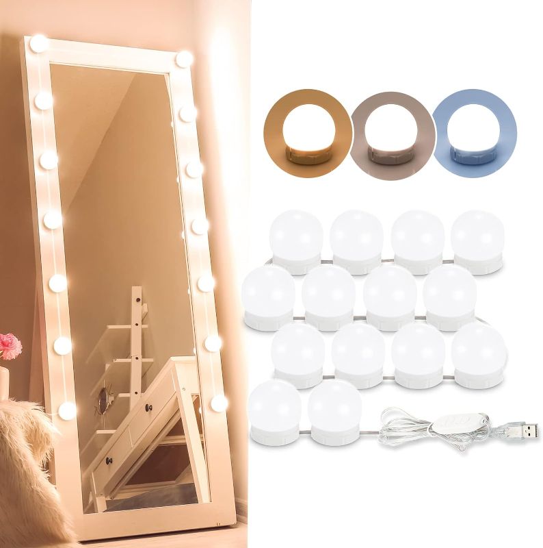 Photo 1 of LED Vanity Lights For Mirror, Consciot Hollywood Style Lights With 14 Dimmable Bulbs, Adjustable Color & Brightness, USB Cable, Mirror Lights Stick on for Makeup Table Dressing Room Mirror,White
