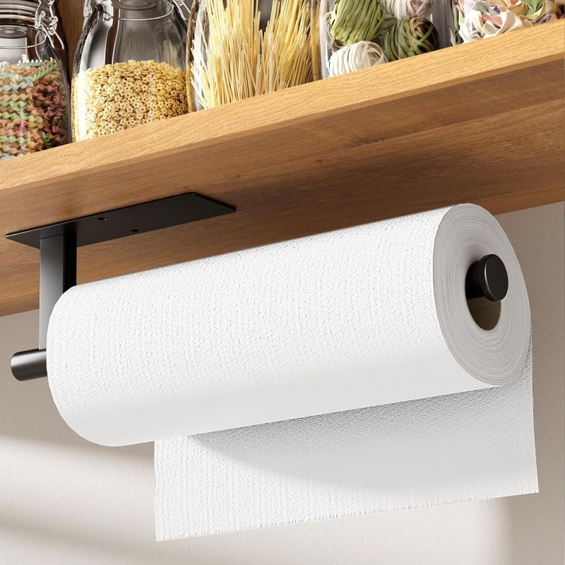 Photo 1 of Kitsure Paper Towel Holder Under Cabinet - Sturdy 304 Stainless Steel Kitchen Paper Towel Holder Wall Mount, Drilling or Self Adhesive Paper Towel Holder for Kitchen, Bathroom, Black