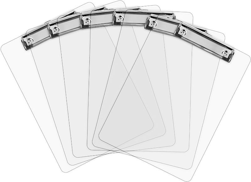 Photo 1 of Plastic Clipboards (Set of 6) Transparent Clipboard (Clear) Strong 12.5 x 9 Inch | Holds 100 Sheets! Acrylic Clipboards with Low Profile Clip | Bulk Back to School Supplies for Teachers