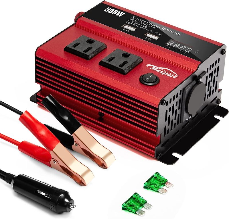 Photo 1 of 500 Watt Power Inverter 12V DC to 110V AC Converter Car Plug Adapter Outlet with Fast Charging Ports and 2 AC Outlets, 12 Volt Battery Inverter Car Cigarette Lighter for RV Truck